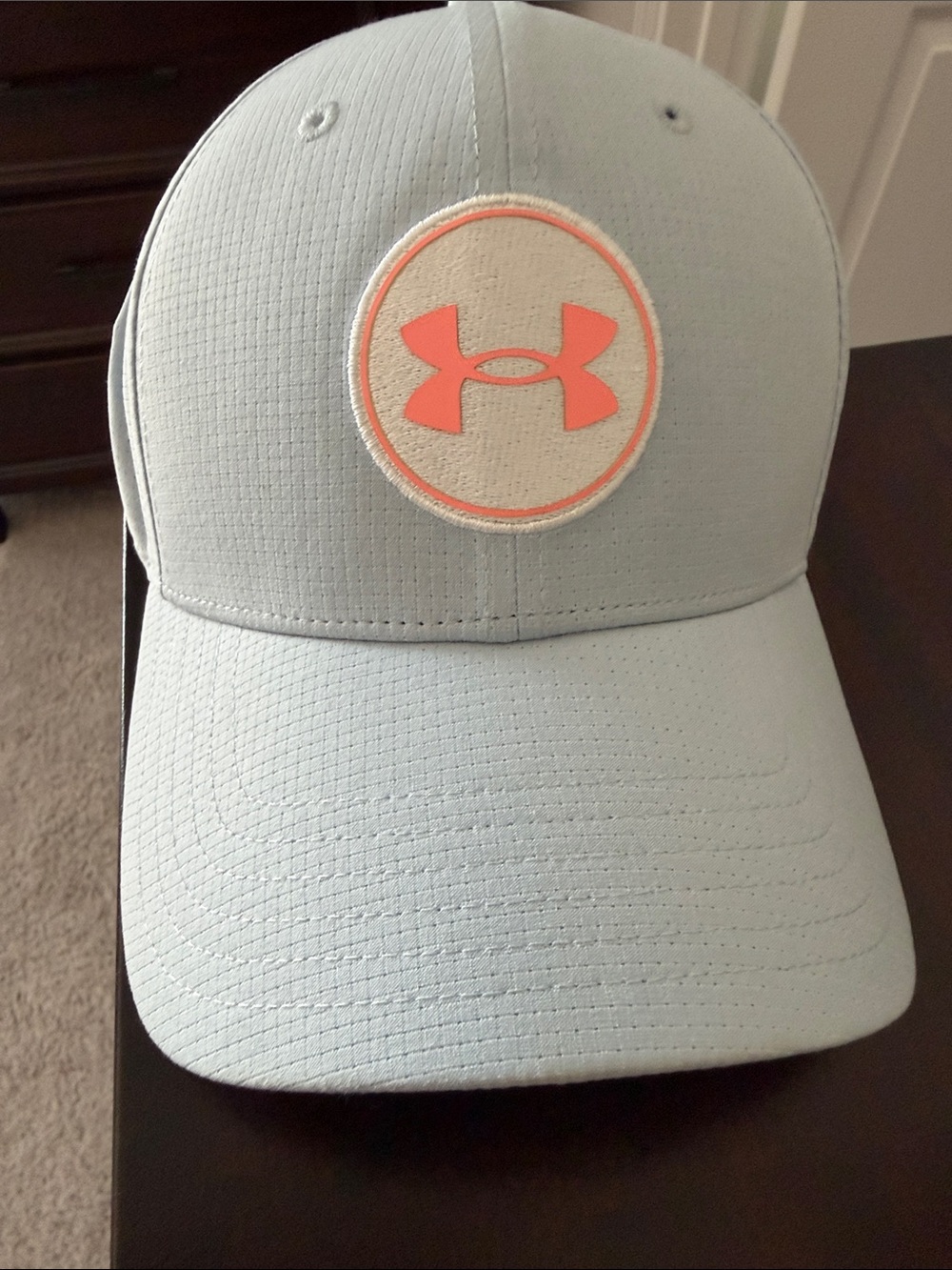 Under Armour Pale Blue Baseball Cap with Coral Logo